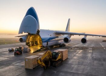 An-124 abre o nariz gigante para receber carga pesada