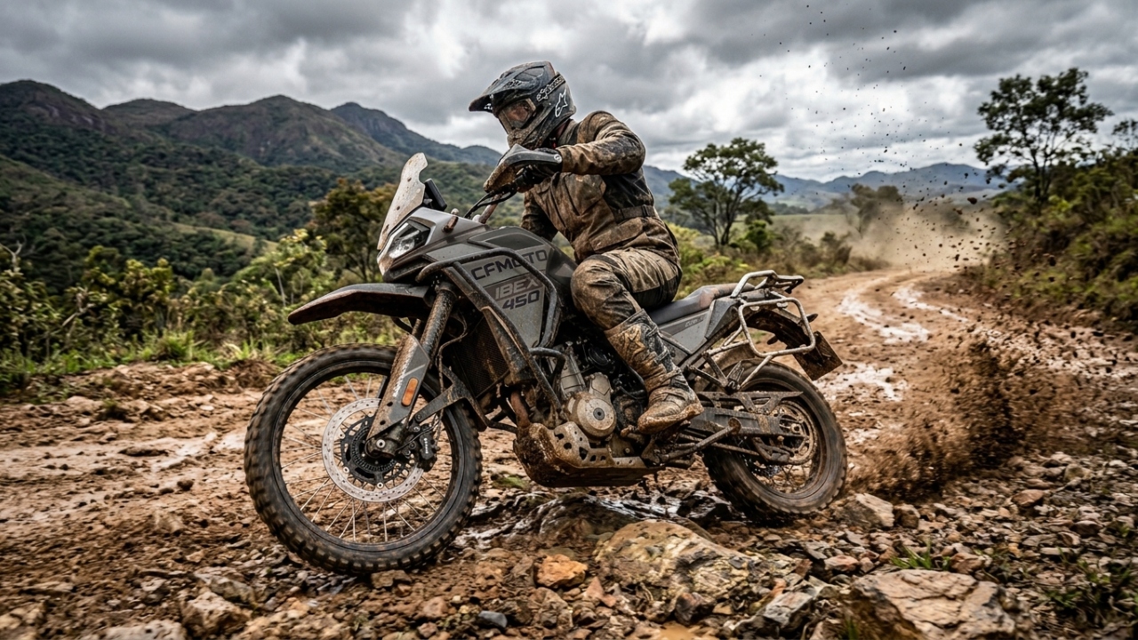 A trail chinesa de 449 cc com roda dianteira de 21 polegadas que quer desafiar Sahara, Himalayan e big trails usadas no Brasil