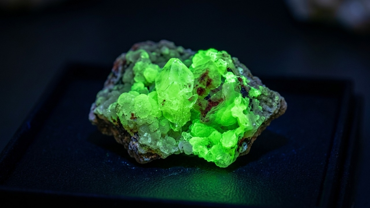 Esqueça o quartzo comum, pois este mineral de zinco de 1829 emite uma fluorescência verde neon quando exposto à luz ultravioleta