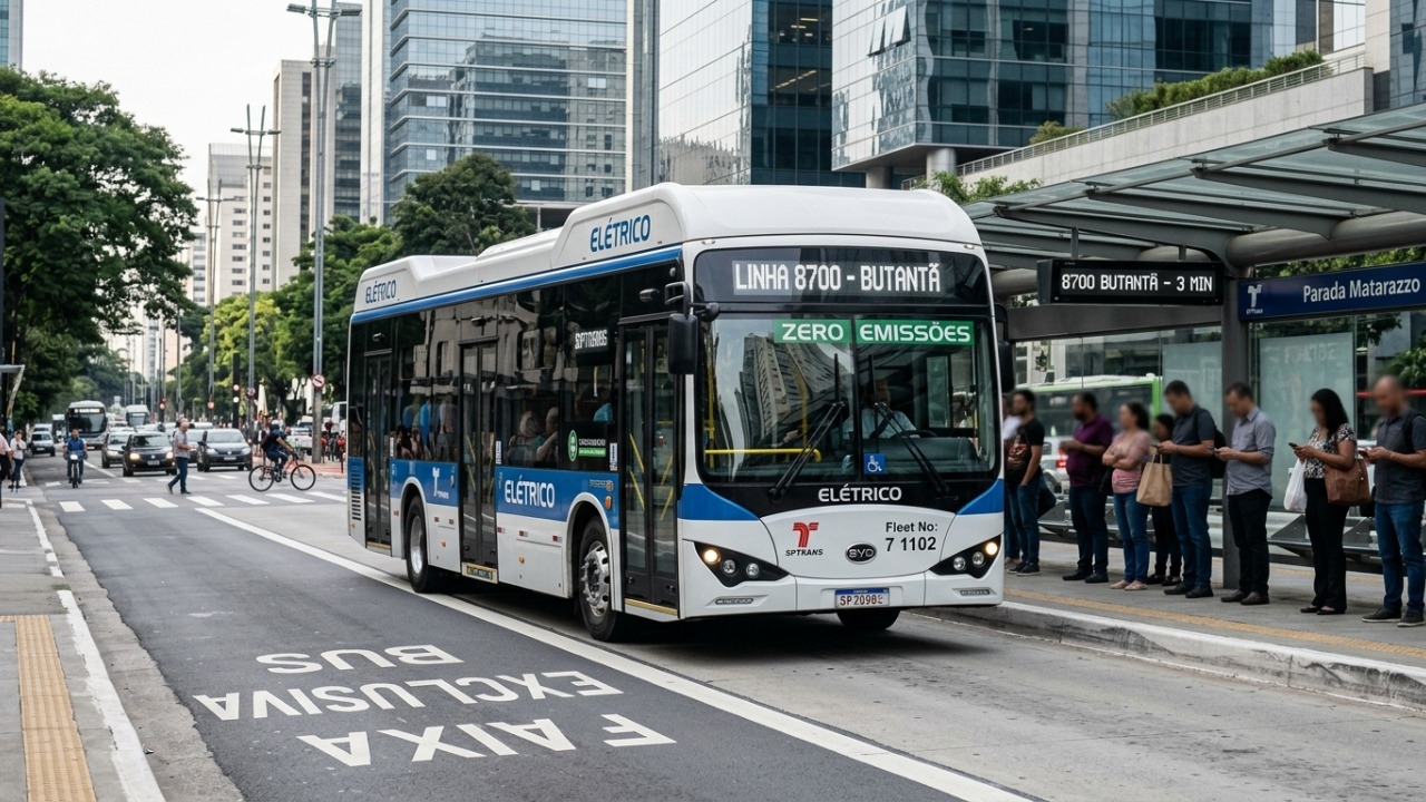 O ônibus elétrico de 12 metros que pode rodar até 250 km por carga e levar cerca de 80 passageiros sem fumaça local