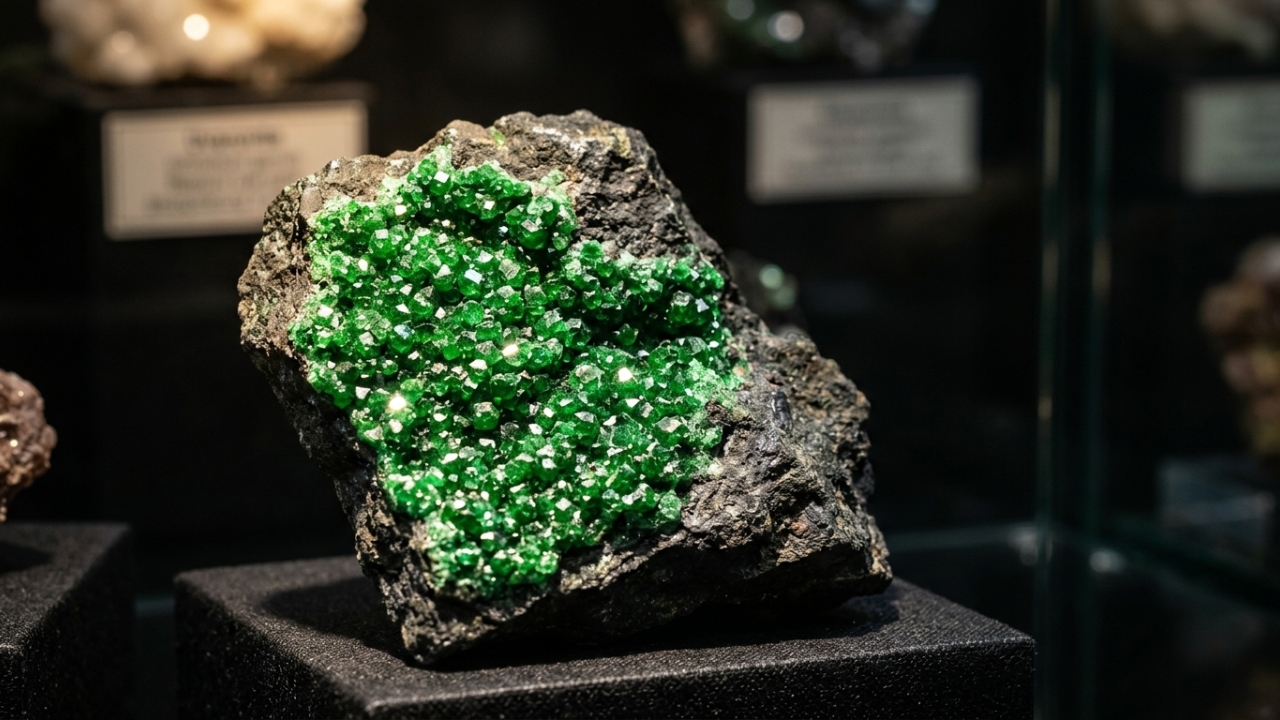 Esqueça a esmeralda, pois este mineral possui cristais verdes de brilho vítreo intenso, sendo uma das gemas mais exóticas do grupo das granadas