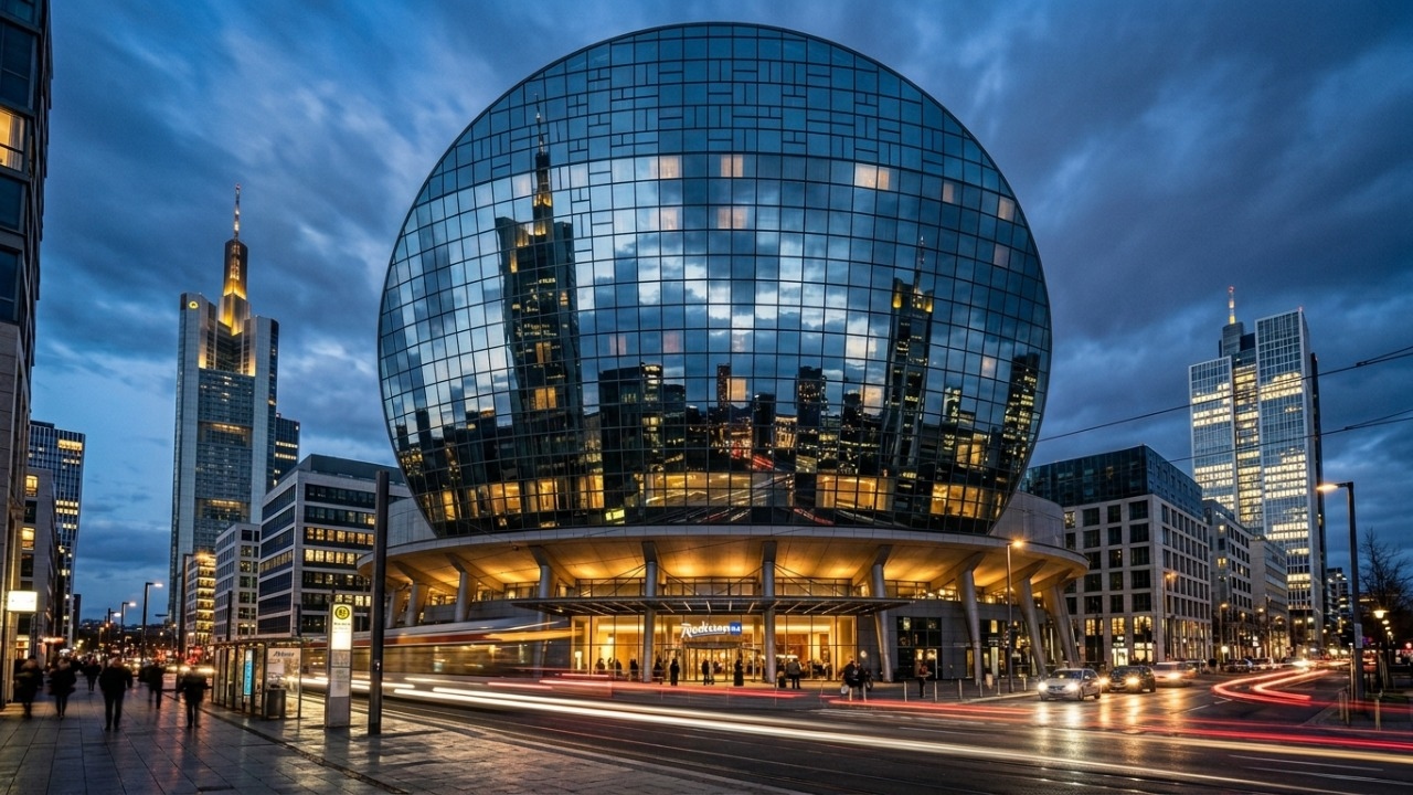 Com uma fachada em formato de disco voador totalmente espelhada, o hotel em Frankfurt virou a maior referência de design futurista e elegância alemã