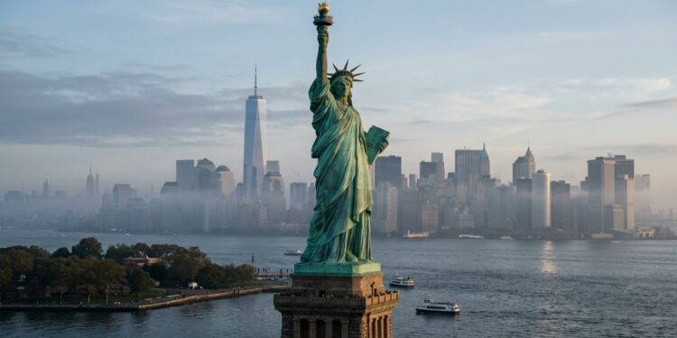 Com 93 metros de altura e estrutura de ferro de 1886, a estátua em Nova York virou o maior símbolo da liberdade e um marco da engenharia