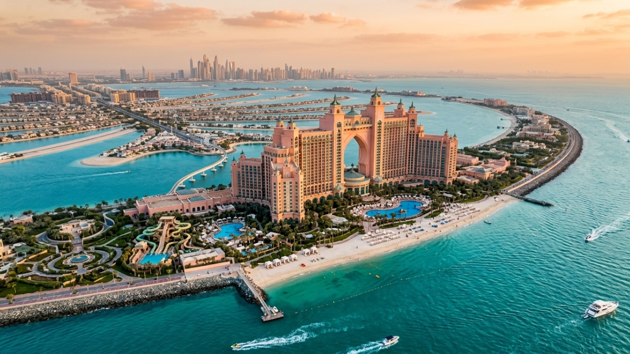 Ocupando 46 hectares na ponta da ilha artificial de Dubai, o resort de 1.544 quartos virou um ícone da hotelaria de luxo mundial