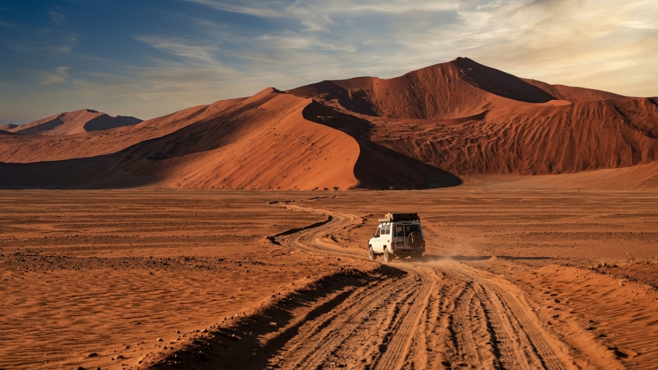 A rodovia de 60 km atravessa dunas de 300 metros; a rota na Namíbia é um desafio cênico no deserto mais antigo do mundo