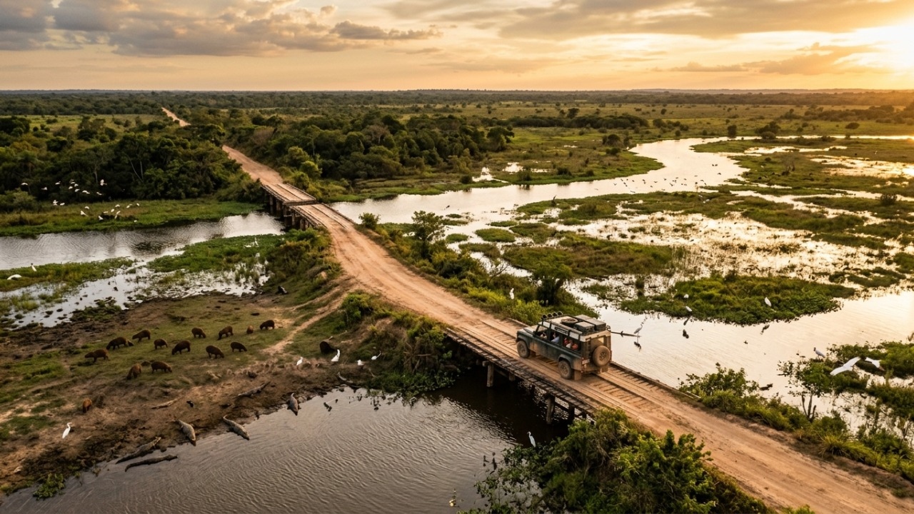 Com 120 pontes de madeira em apenas 147 km, a rodovia de terra é a principal via para observação da fauna silvestre no Pantanal mato-grossense