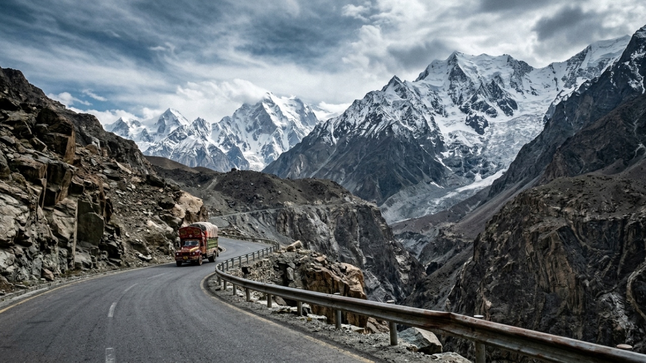 Estrada a 4.693 metros de altitude, a Karakoram Highway no Paquistão cruza o Himalaia e surge como a rota pavimentada mais alta do mundo