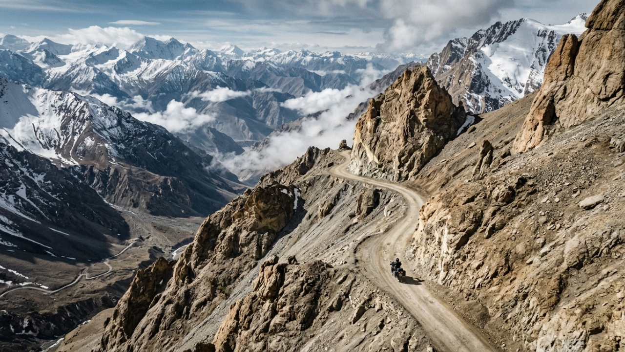 Com 479 km de extensão, a estrada Leh-Manali cruza 5 passagens acima de 4.000 metros em um cenário de isolamento extremo no Himalaia