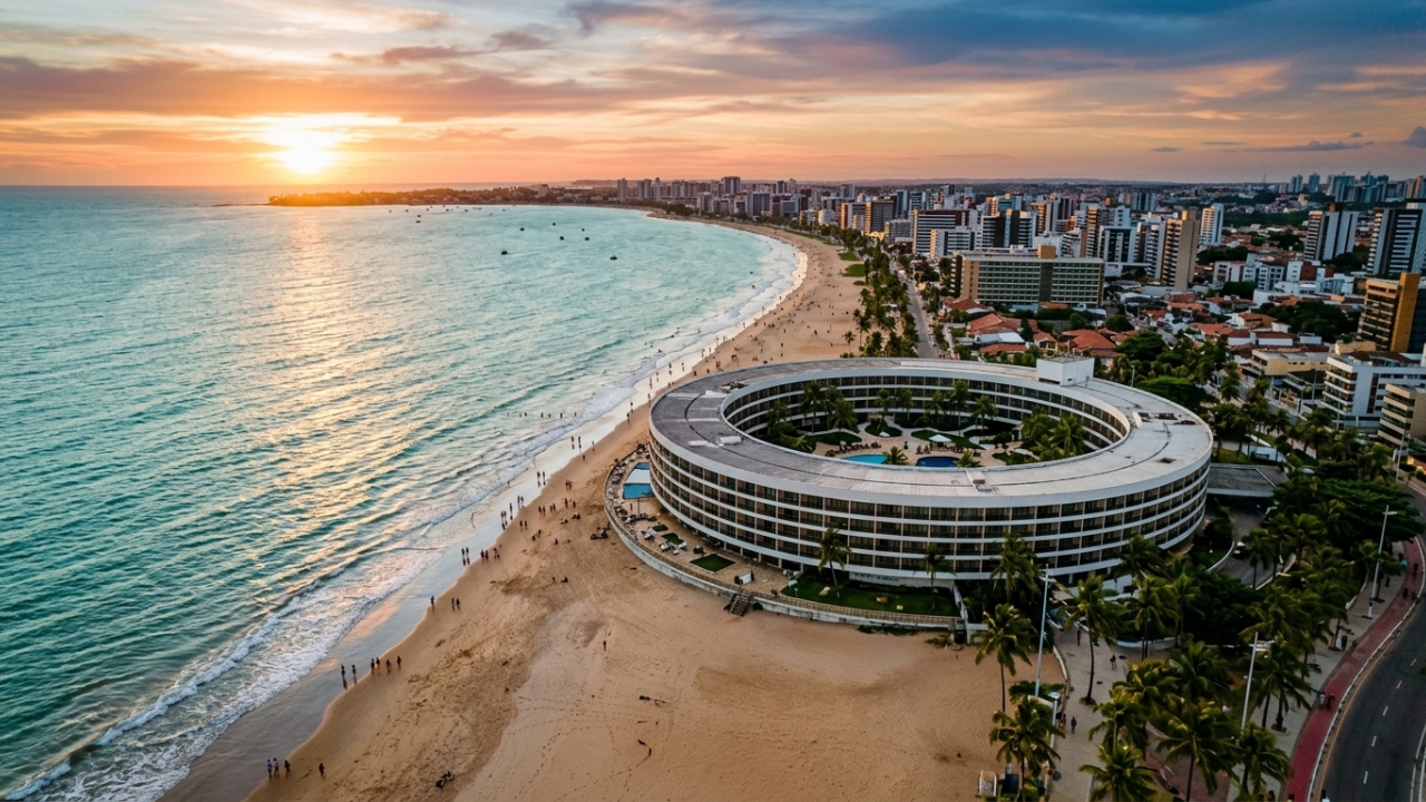 Com formato circular sobre a areia e 170 apartamentos, o hotel de 1971 virou o cartão-postal mais icônico de João Pessoa