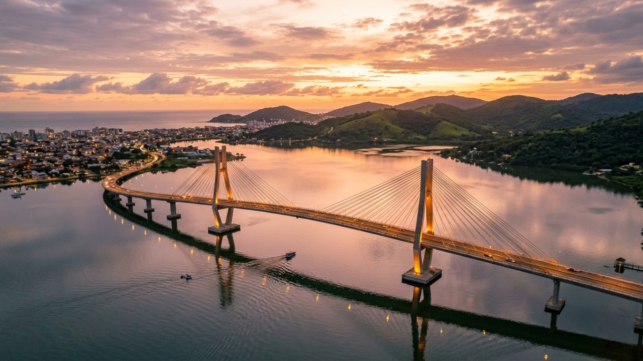 A monumental ponte estaiada de 2,8 km em curva sobre a lagoa catarinense que custou R$ 777 milhões e virou o maior cartão-postal da BR-101