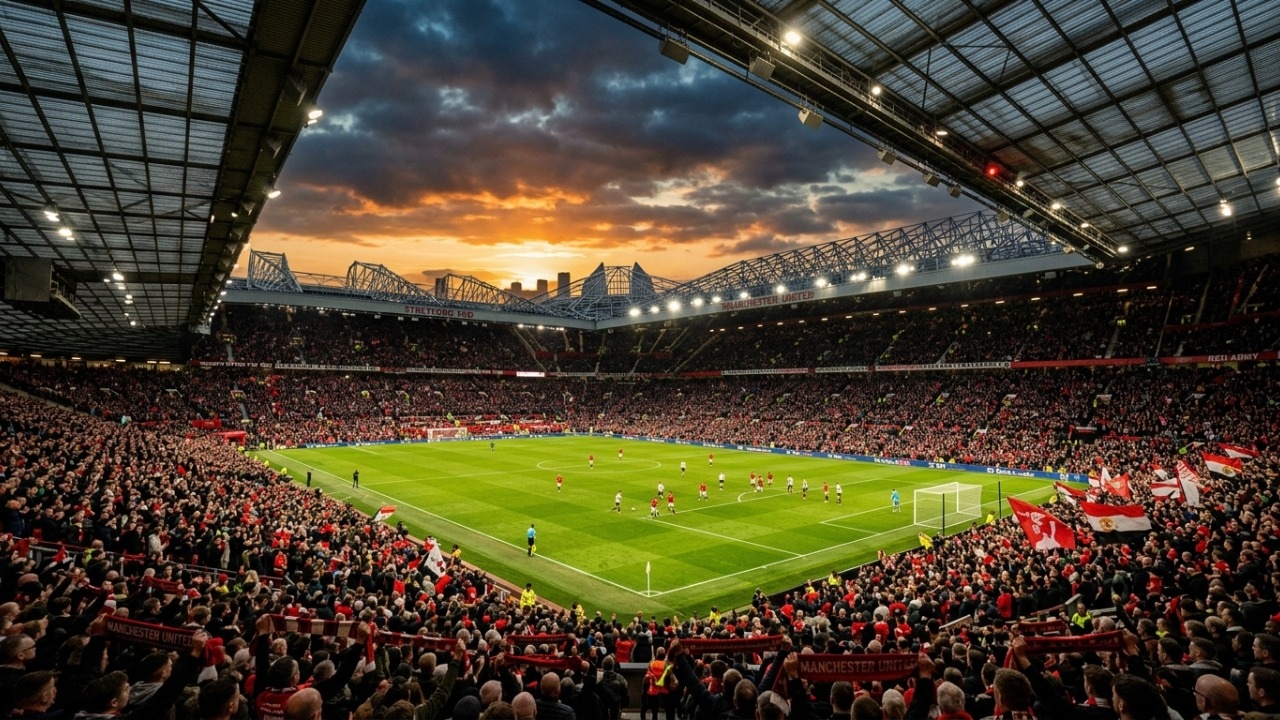 O lendário Teatro dos Sonhos de 1910 com capacidade para mais de 74 mil torcedores que virou a casa histórica e mística do Manchester United