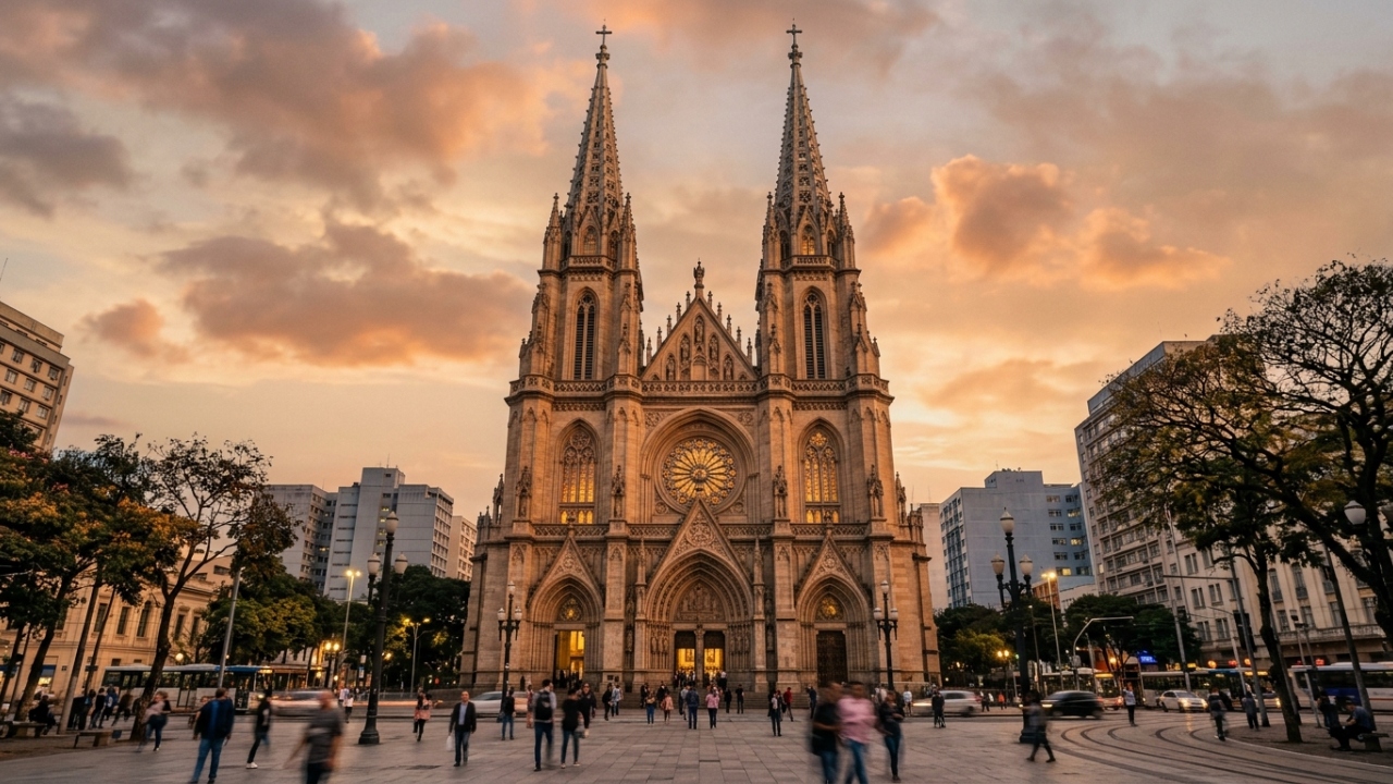 Com suas torres de 92 metros e capacidade para até 8.000 pessoas em pé, a Catedral da Sé virou o maior símbolo gótico e religioso de São Paulo