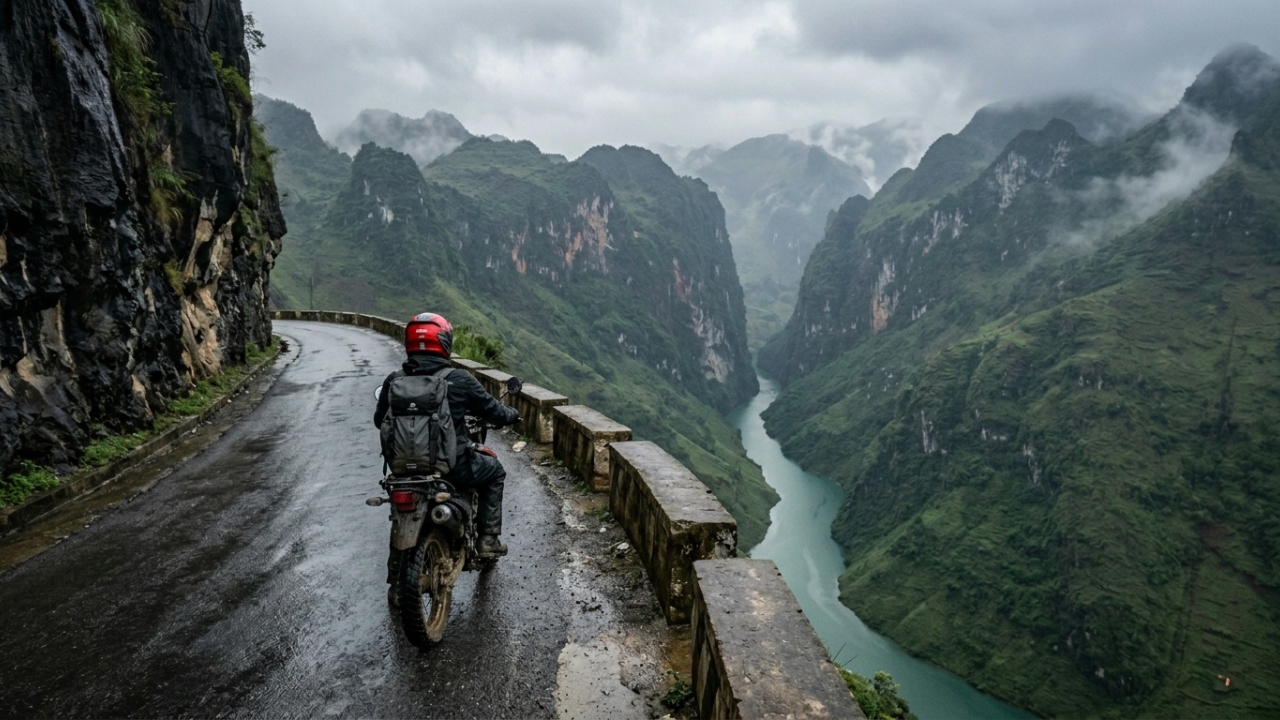 Serpentando 350 km por picos calcários, a estrada no Vietnã surge como o trajeto mais icônico e desafiador do sudeste asiático para pilotos