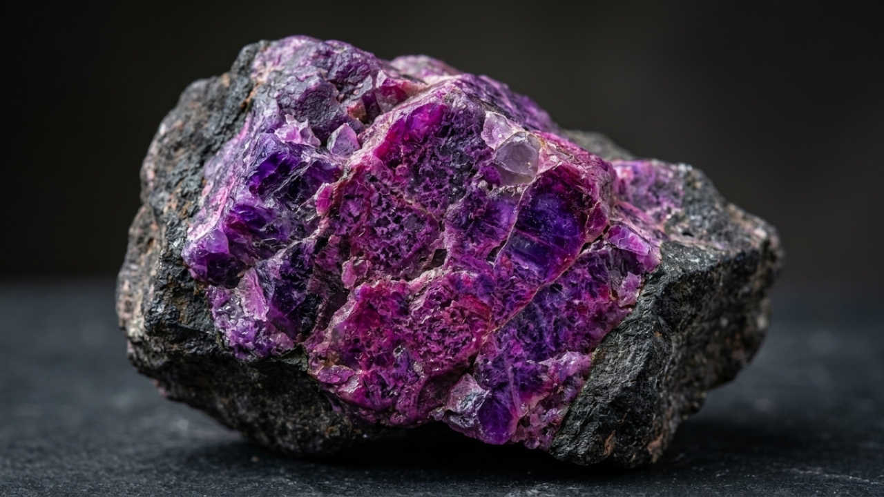Mais rara que a ametista, a Sugilita é um mineral de cor violeta intensa que atinge alto valor de mercado em joias exclusivas e colecionáveis