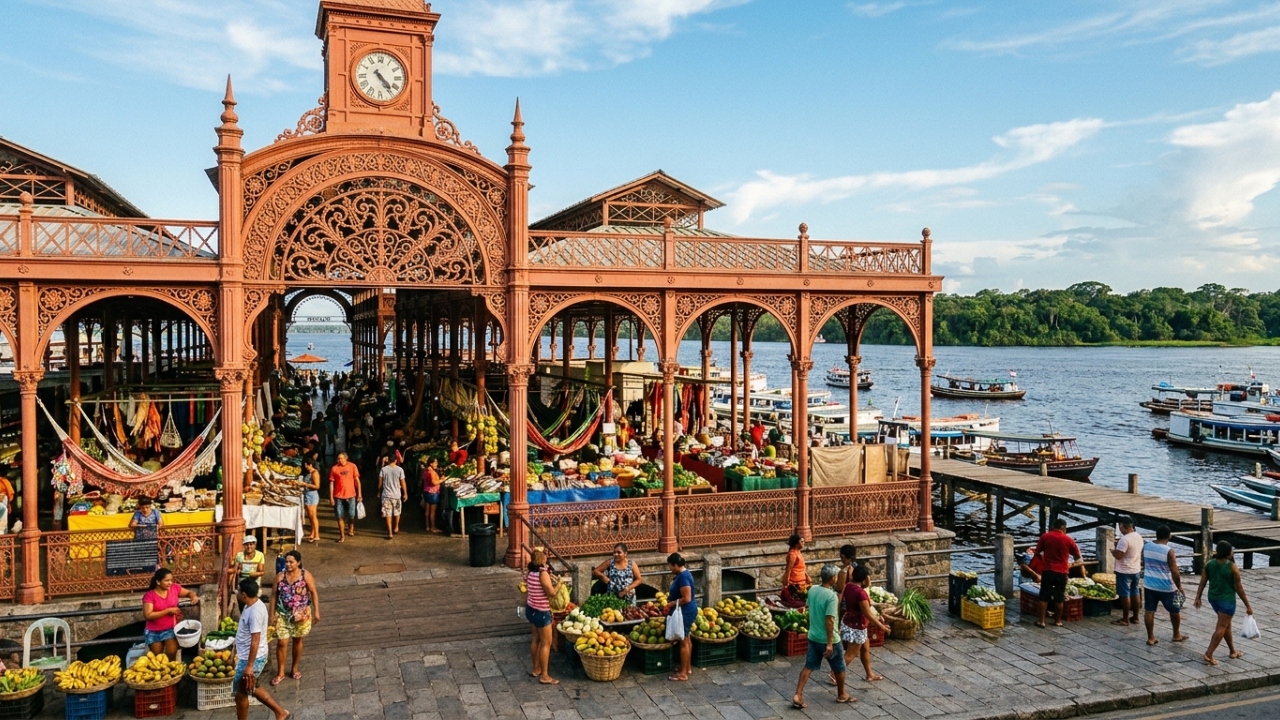Construído em 1887 com ferro importado da Europa, este mercado em Manaus é o maior símbolo do ciclo da borracha na Amazônia