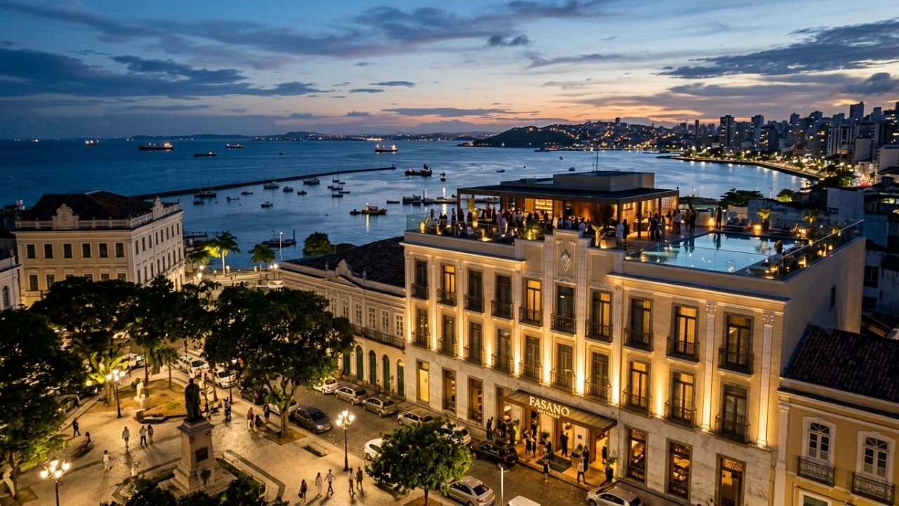 Com arquitetura art déco de 1930 e 70 apartamentos de alto padrão, o hotel virou a maior referência de luxo histórico no centro de Salvador