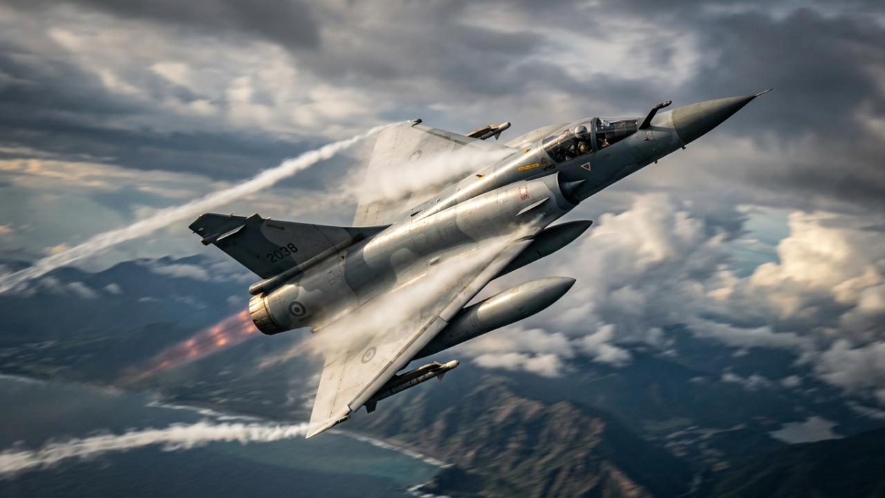 O caça Dassault Mirage 2000 utiliza sua asa delta para manobrar a 2.300 km/h, consolidando-se como um dos caças mais ágeis do planeta