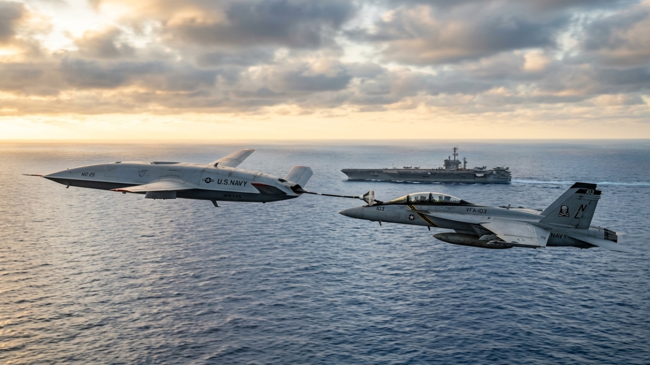 A Boeing criou um drone furtivo que reabastece caças F-35 no ar e dobra o alcance de ataque da Marinha americana