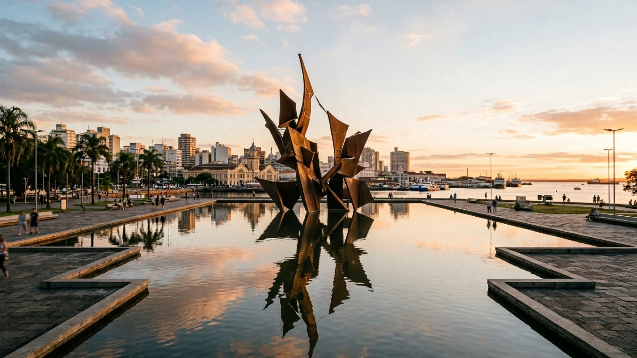 Com 17 metros de altura e estrutura em aço, o Monumento aos Açorianos de 1974 é o maior símbolo da imigração portuguesa em Porto Alegre