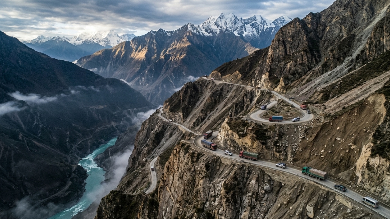 A rodovia chinesa percorre 2.142 km cruzando 14 montanhas gigantes; com deslizamentos constantes, ela é o caminho mais difícil para o Tibete