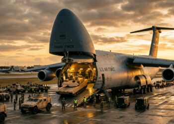 Com 122 toneladas de carga útil, este colosso da força aérea americana consegue transportar helicópteros e tanques pelo mundo inteiro