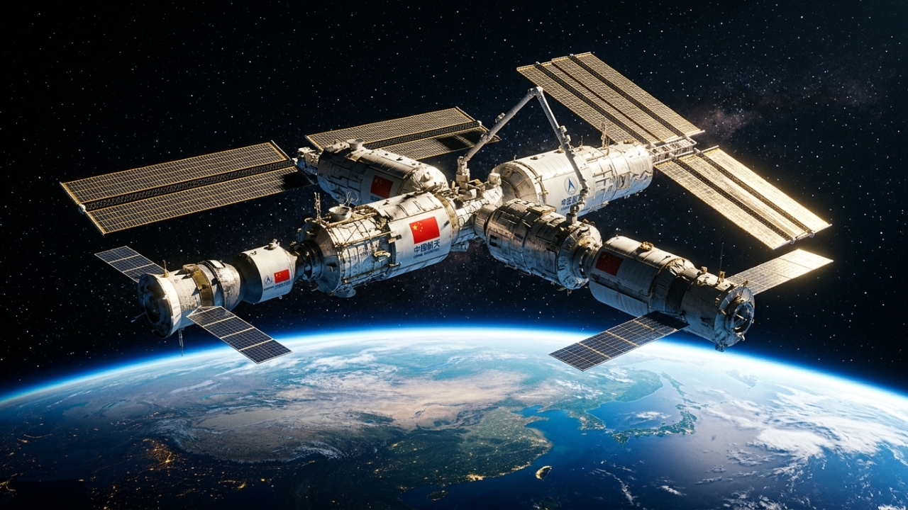 Orbitando a 400 km da Terra, a estação modular chinesa em formato de T virou o mais novo posto avançado de pesquisas científicas no espaço