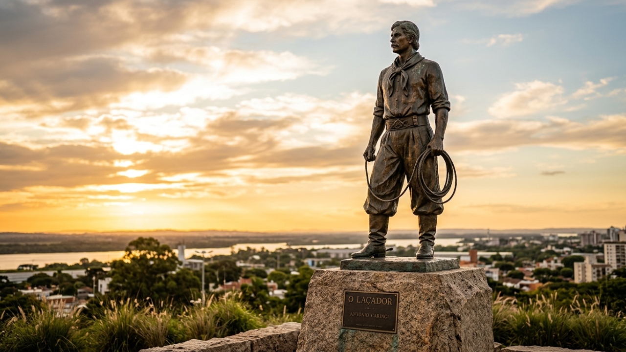 Com 4,45 metros de altura e fundido em bronze, o monumento que retrata o tradicionalista pilchado virou o maior símbolo da identidade cultural gaúcha