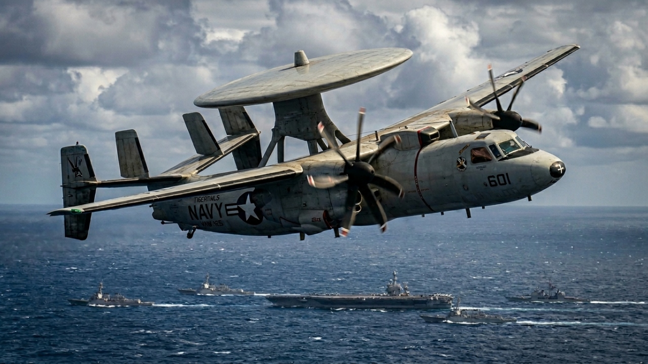 Com seu radar de 7 metros de diâmetro, o E-2 Hawkeye virou o "olho" da Marinha americana, rastreando 2.000 alvos simultaneamente