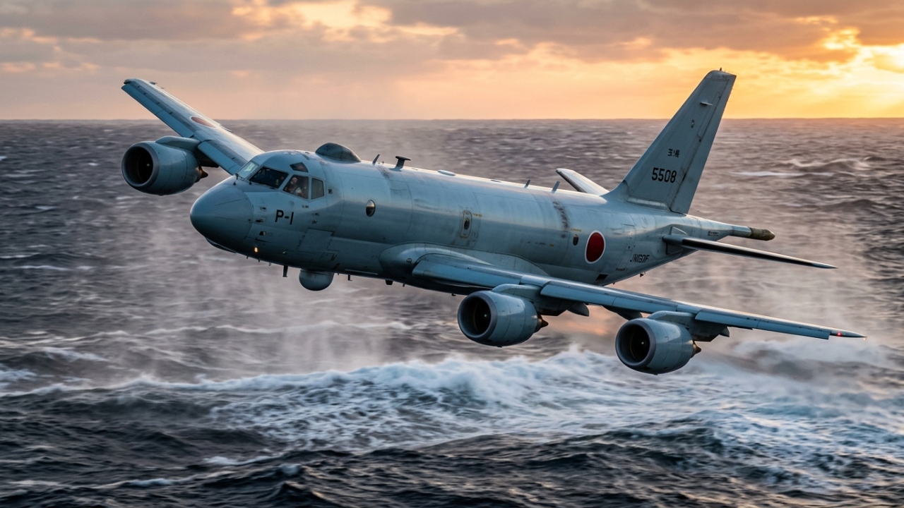 Equipado com 4 motores potentes e alcance de 8.000 km, este caçador de submarinos japonês domina a patrulha marítima moderna
