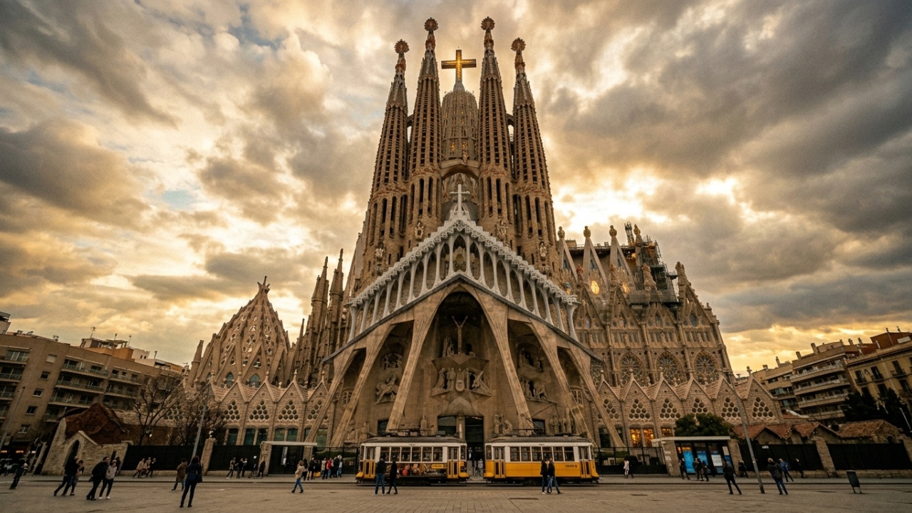 Projetada para atingir 172 metros de altura, a basílica de Gaudí surge como a obra religiosa mais alta e complexa de toda a Espanha