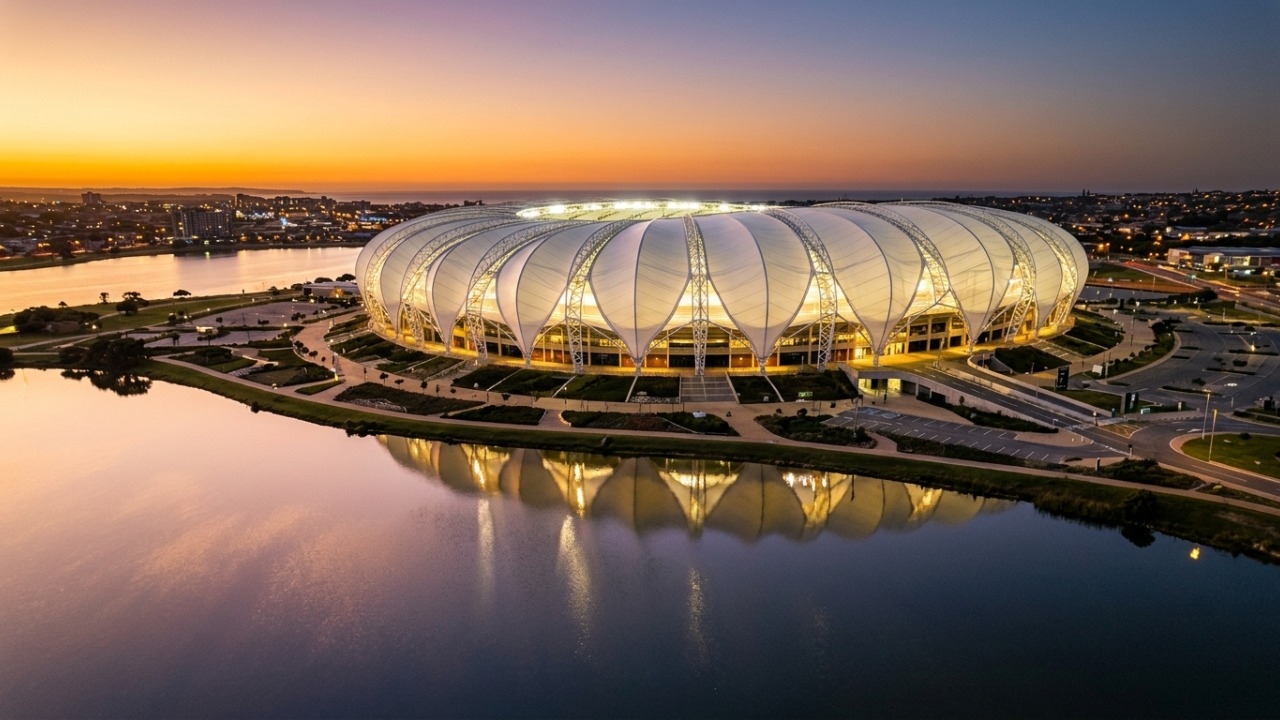 Com 46.000 assentos e 36 pétalas gigantes na cobertura, o estádio sul-africano surge como uma obra de engenharia recorde