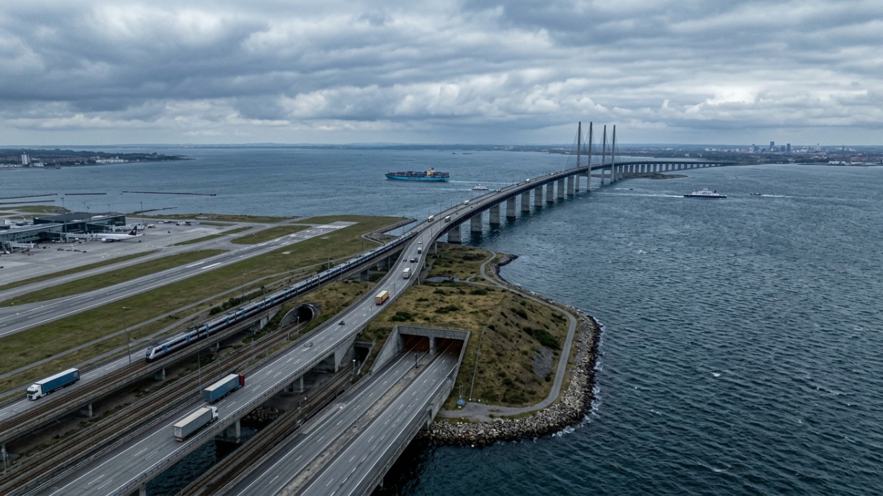 Estrutura híbrida que conecta Suécia e Dinamarca através de uma ilha artificial e túnel subaquático