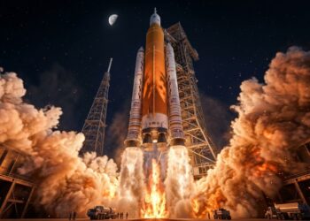 Gerando 4 milhões de quilos de empuxo, o foguete de 98 metros da NASA tornou-se a peça central para o retorno humano à superfície lunar