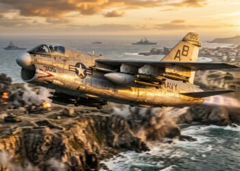 O caça A-7 Corsair II carrega 6,8 toneladas de mísseis a 1.100 km/h, consolidando sua história como um robusto vetor de ataque aéreo