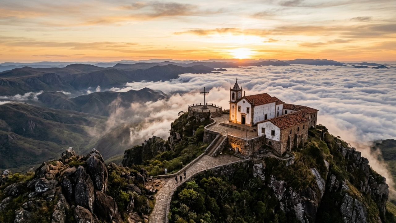 Localizado a 1.746 metros de altitude sobre o Pico da Piedade, este santuário oferece a visão panorâmica mais alta da grande BH