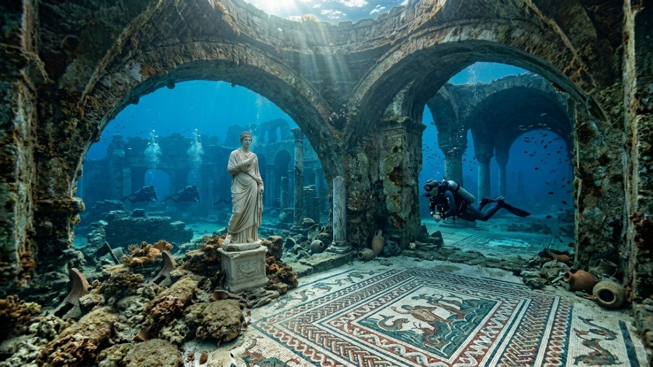 O porto romano submerso que revela como o mar apagou uma cidade inteira e preservou parte do império sob a água