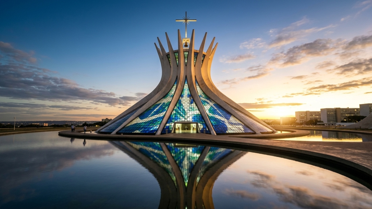 Com 16 colunas de concreto de 90 toneladas cada, a catedral de 1970 virou o símbolo modernista mais importante do Brasil