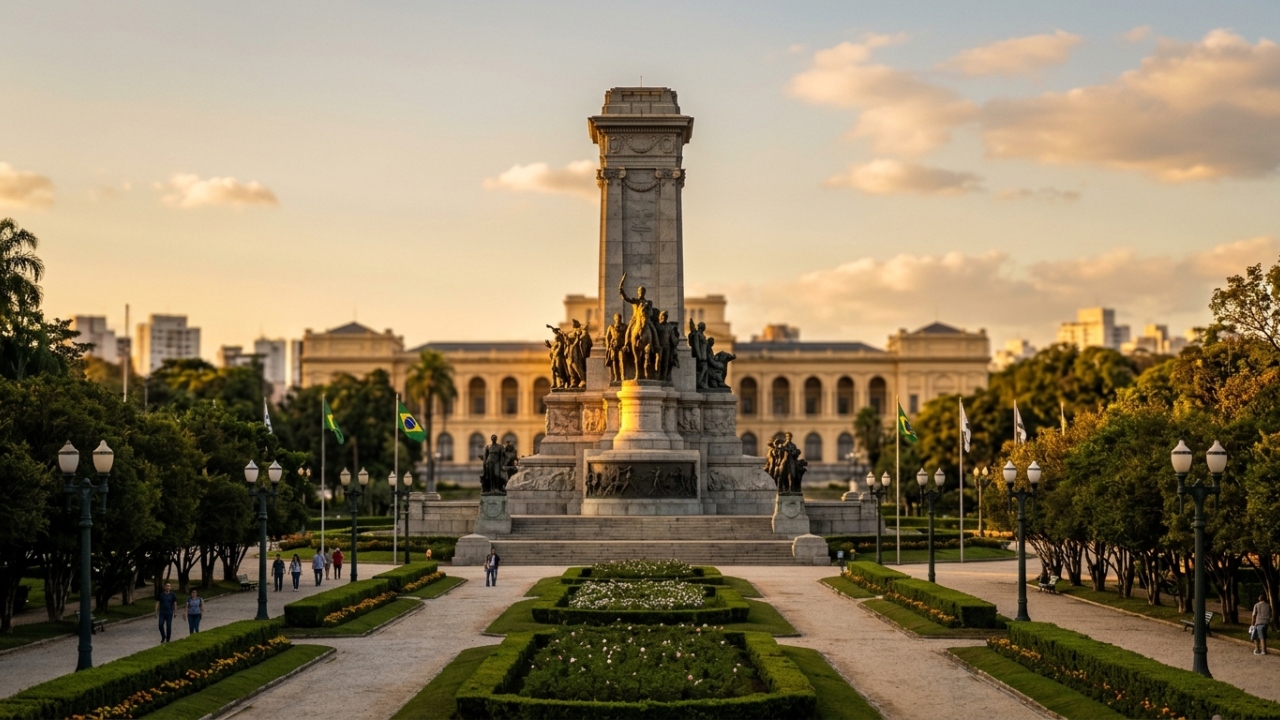 Com 12 metros de altura e esculturas em bronze e granito, o monumento em SP celebra a fundação da nação no local histórico