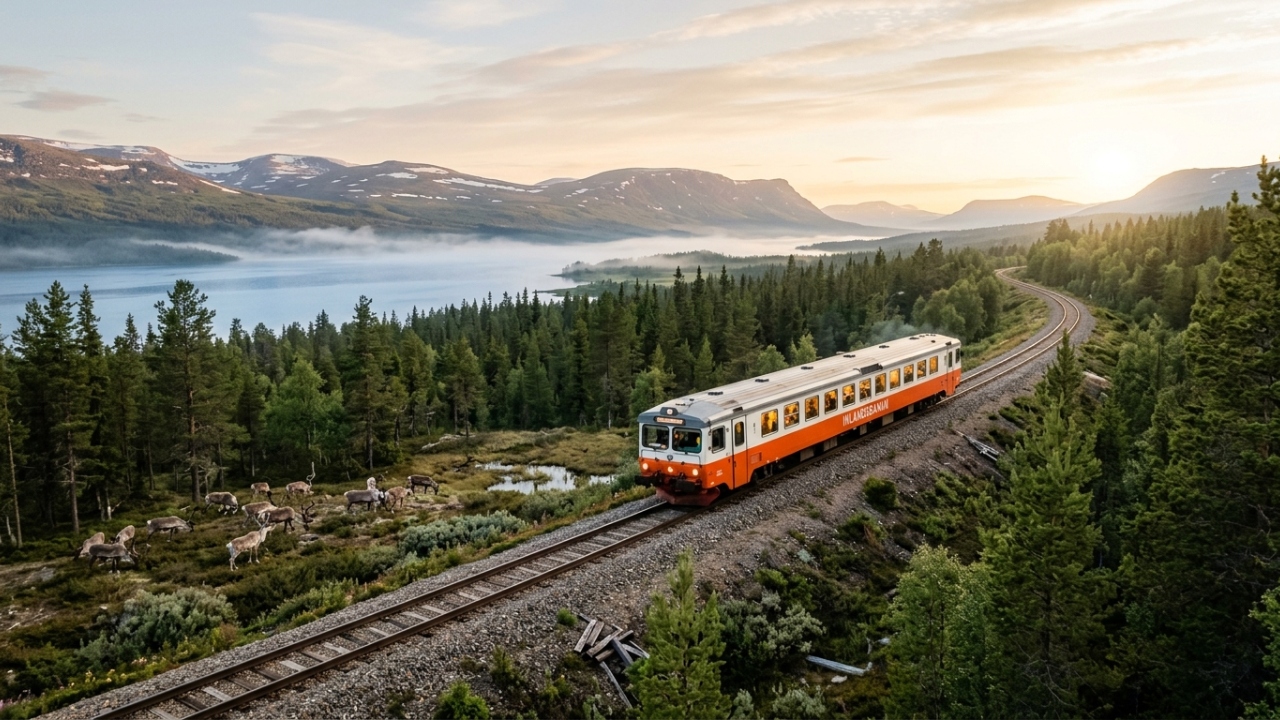 O trem sueco que leva você por 1.300 quilômetros de florestas árticas com renas e alces do lado de fora da janela