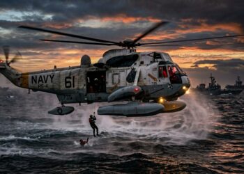 O helicóptero anfíbio SH-3 Sea King, com seus 19 metros de rotor, revolucionou a guerra antissubmarino e as operações navais desde 1959