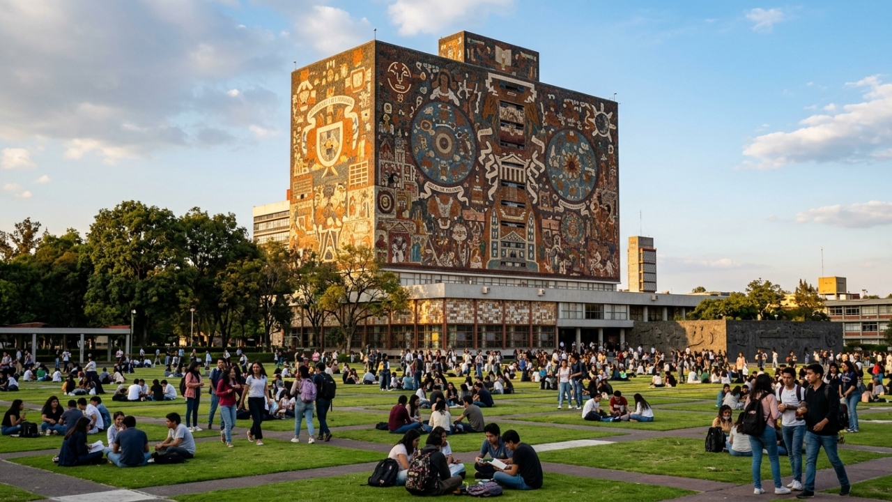 Com 4.000 m² de mosaicos de pedra, a Biblioteca Central da UNAM possui um dos maiores murais artísticos do mundo e é marco da UNESCO