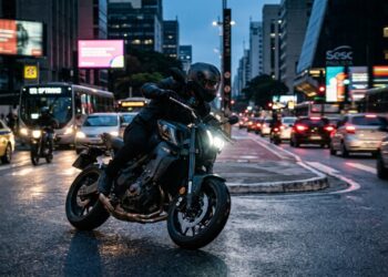 A fera japonesa de três cilindros ganha cara de robô e eletrônica de pista para dominar os corredores das grandes cidades