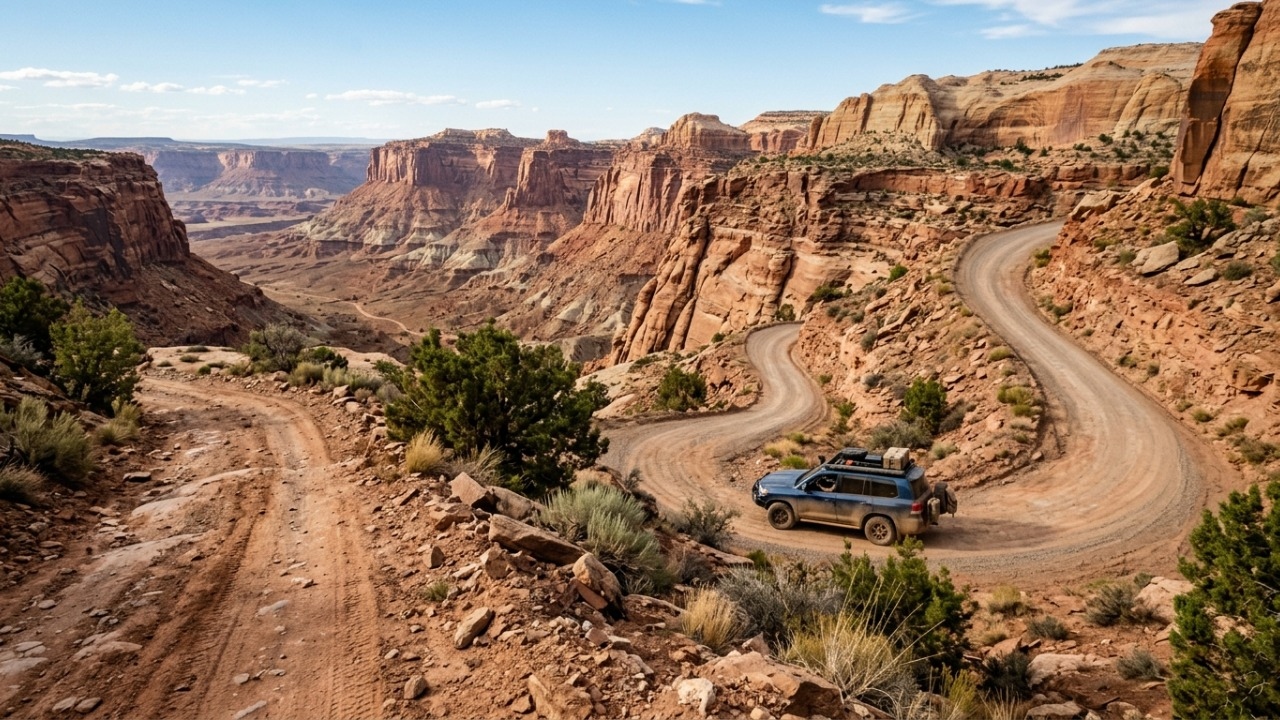 A rodovia percorre 107 km ligando asfalto e terra; cruzando o Capitol Reef, o caminho é um dos trajetos mais cênicos do deserto