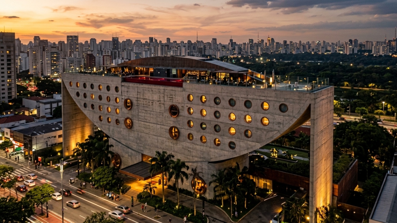 Com seu formato de navio e 84 metros de extensão, o edifício de concreto de Ruy Ohtake virou o símbolo da arquitetura arrojada em São Paulo
