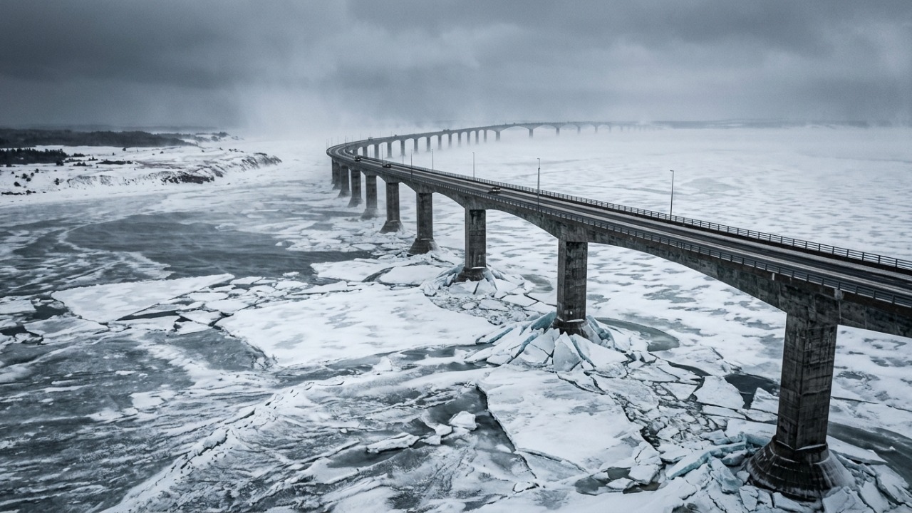 O colossal viaduto de 12,9 km erguido sobre águas congeladas no Canadá que suporta colisões de icebergs e custou 1 bilhão de dólares
