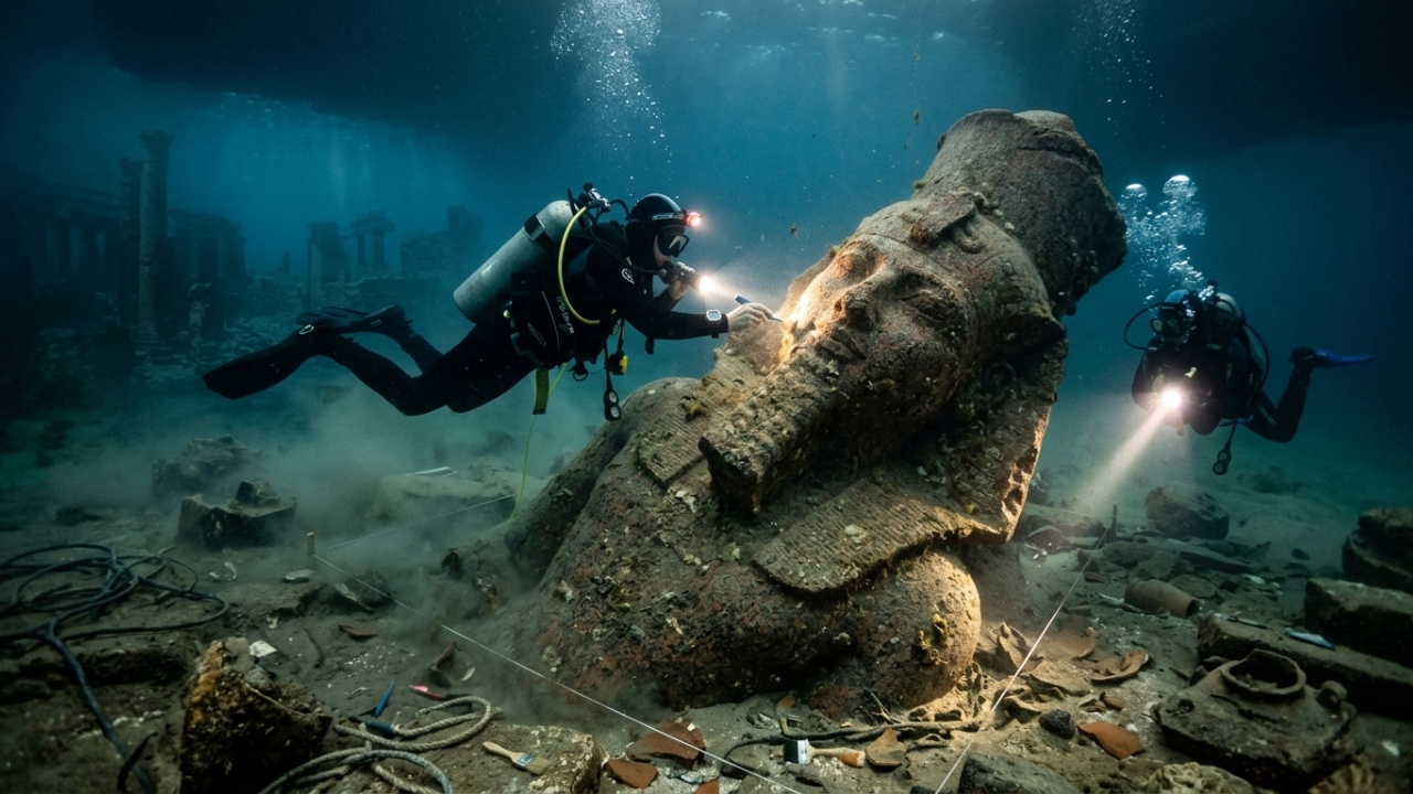 Mergulhadores localizam estátua gigante de deusa egípcia em porto submerso que desapareceu no Mediterrâneo há mais de mil anos