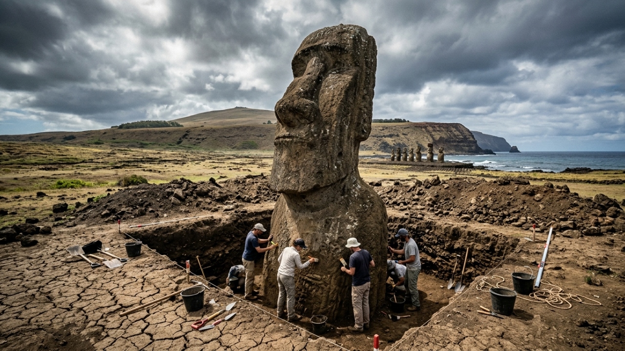 Estátua Moai de 80 toneladas encontrada em leito de lago seco revela segredos sobre o transporte de blocos monumentais por uma civilização isolada sem o uso de rodas ou cavalos