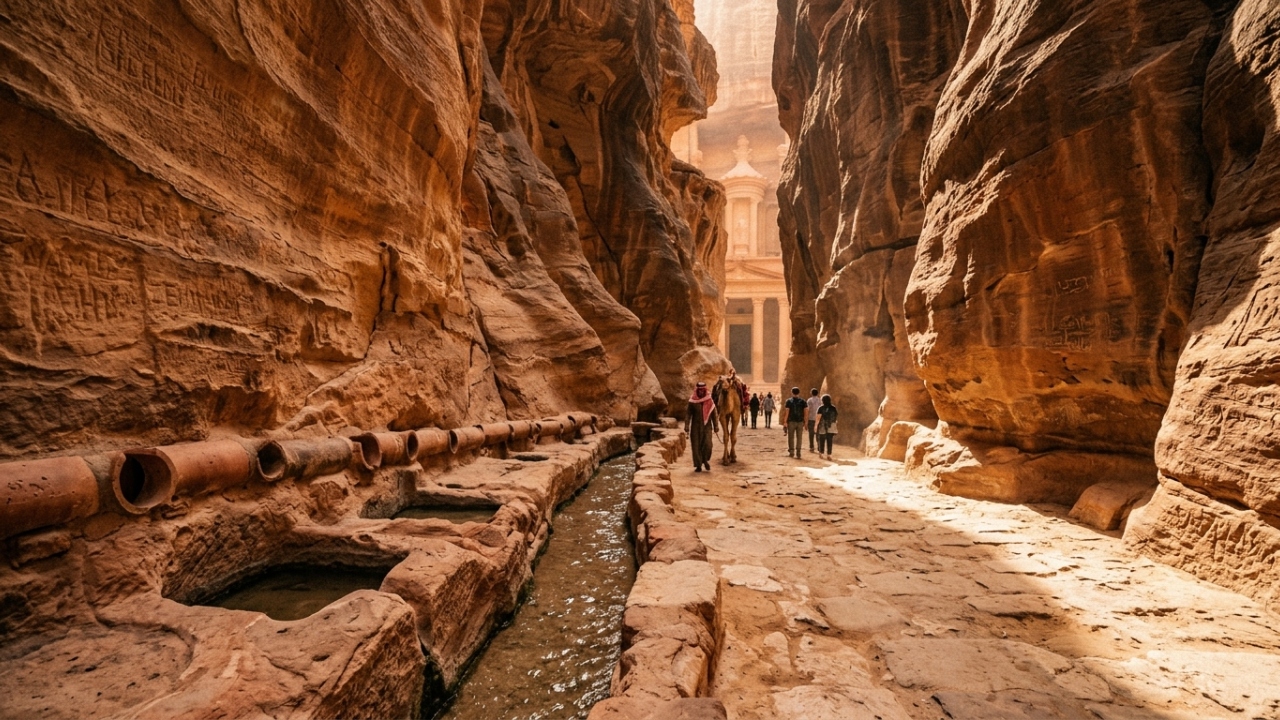 Sistema de cisternas com capacidade para 40 milhões de litros de água permite que a cidade de Petra floresça no deserto com consumo garantido para 30 mil pessoas no passado