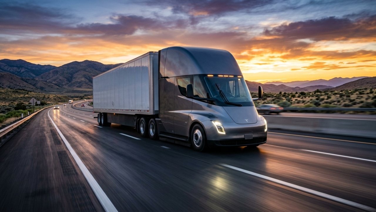 O caminhão elétrico Tesla Semi de classe 8 acelera de 0 a 96 km/h em 20 segundos carregando 36 toneladas e promete economia colossal em combustível
