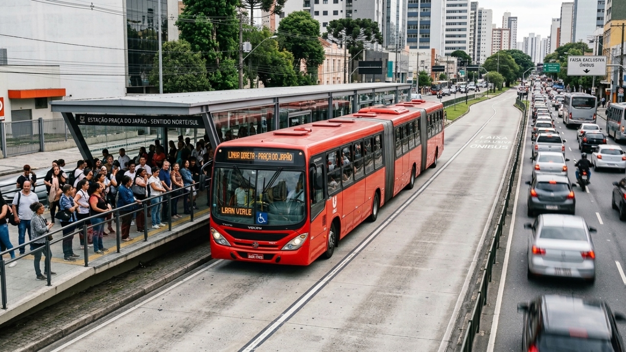 Trinta metros de comprimento, capacidade para 250 passageiros e chassi projetado no Brasil e o biarticulado que substituiu três ônibus convencionais de uma vez e aliviou o trânsito de Curitiba